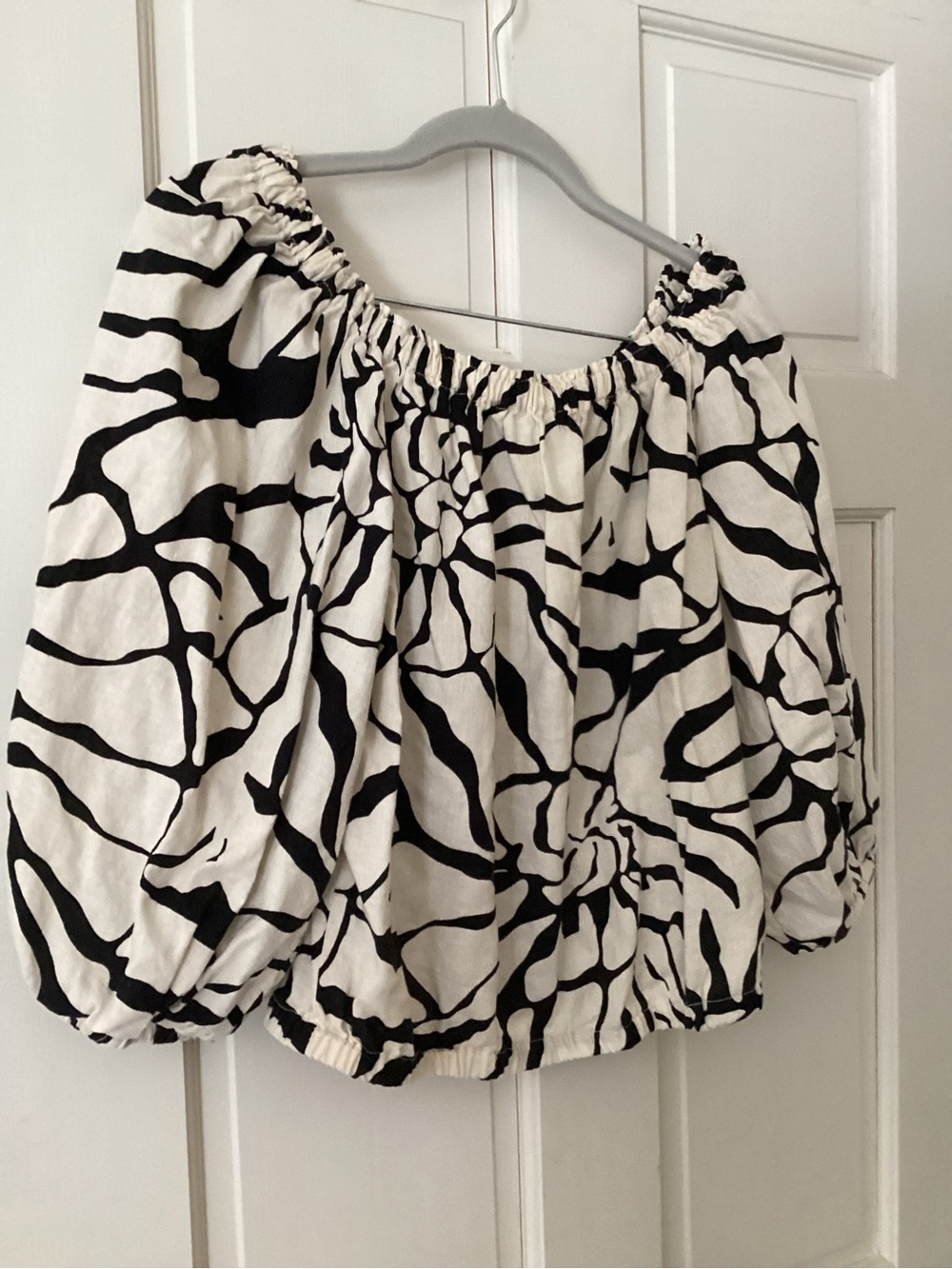 Rachel Zoe Black and White Off-Shoulder Balloon Sleeve Blouse